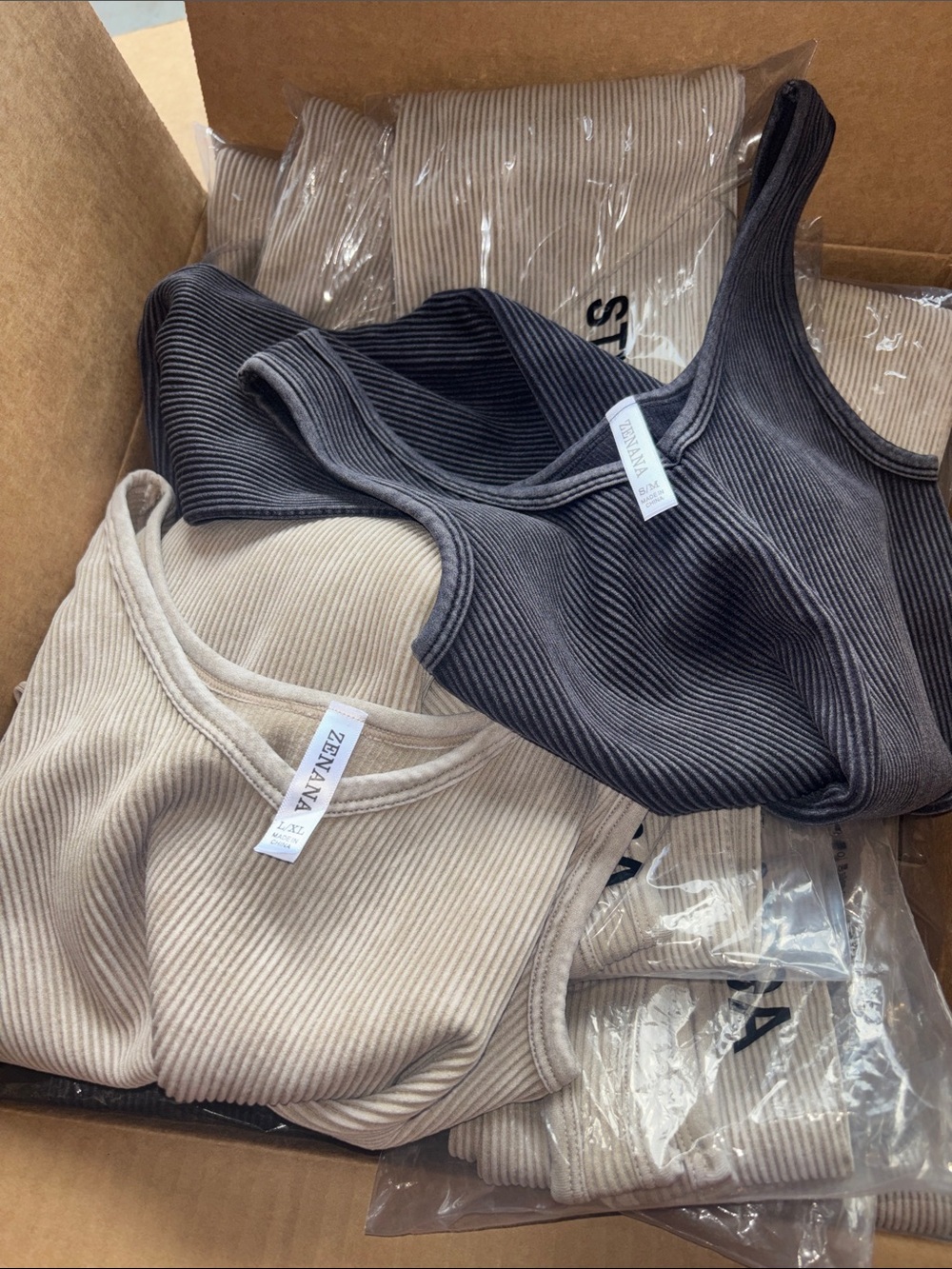 Zenana Outfitters Ribbed Tank Jumpsuit in Beige and Charcoal